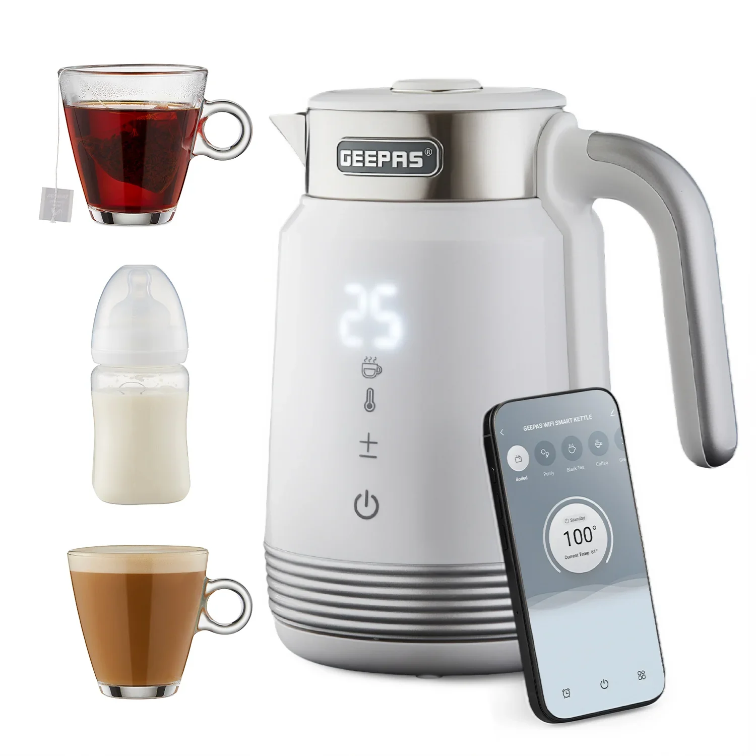 1.7L Stainless Steel Smart Kettle With Alexa Voice Control, White